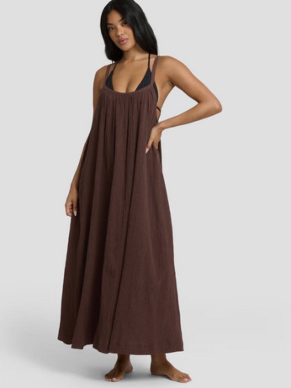 NEW - DOTTI Women's Chocolate Brown Maxi Flowing Summer Dress SIZE MEDIUM - Picture 15 of 16